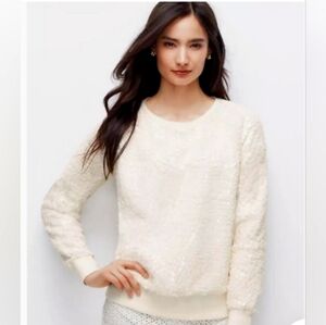 Ann Taylor Sweatshirt x Sweater Ivory Colored Cracked Ice Textured. Size LP